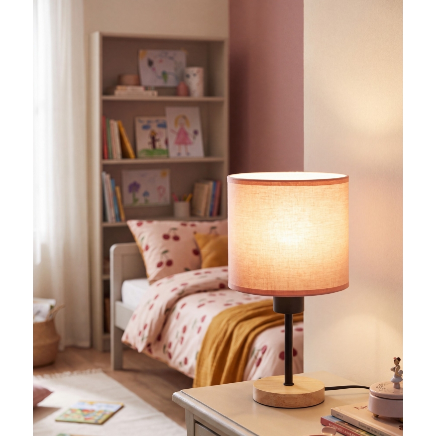BRILAGI - Lasten pöytälamppu BOBO WOOD 1xE27/25W/230V tammi/musta/vaaleanpunainen