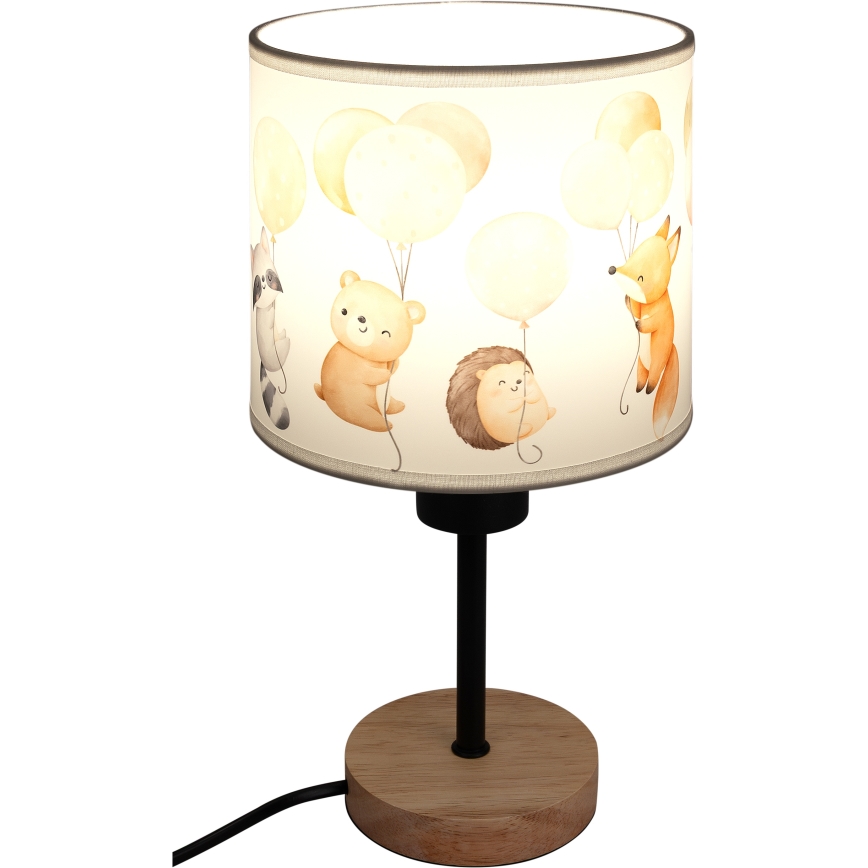 Brilagi - Lasten pöytälamppu BOBO WOOD 1xE27/25W/230V tammi/musta/valkoinen/eläinkuviot