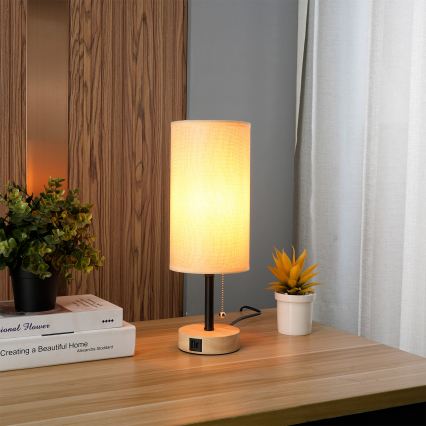 Brilagi - Pöytävalaisin TABLON USB-portilla 1xE27/25W/230V tammi/musta/beige