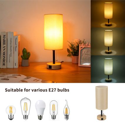 Brilagi - Pöytävalaisin TABLON USB-portilla 1xE27/25W/230V tammi/musta/beige