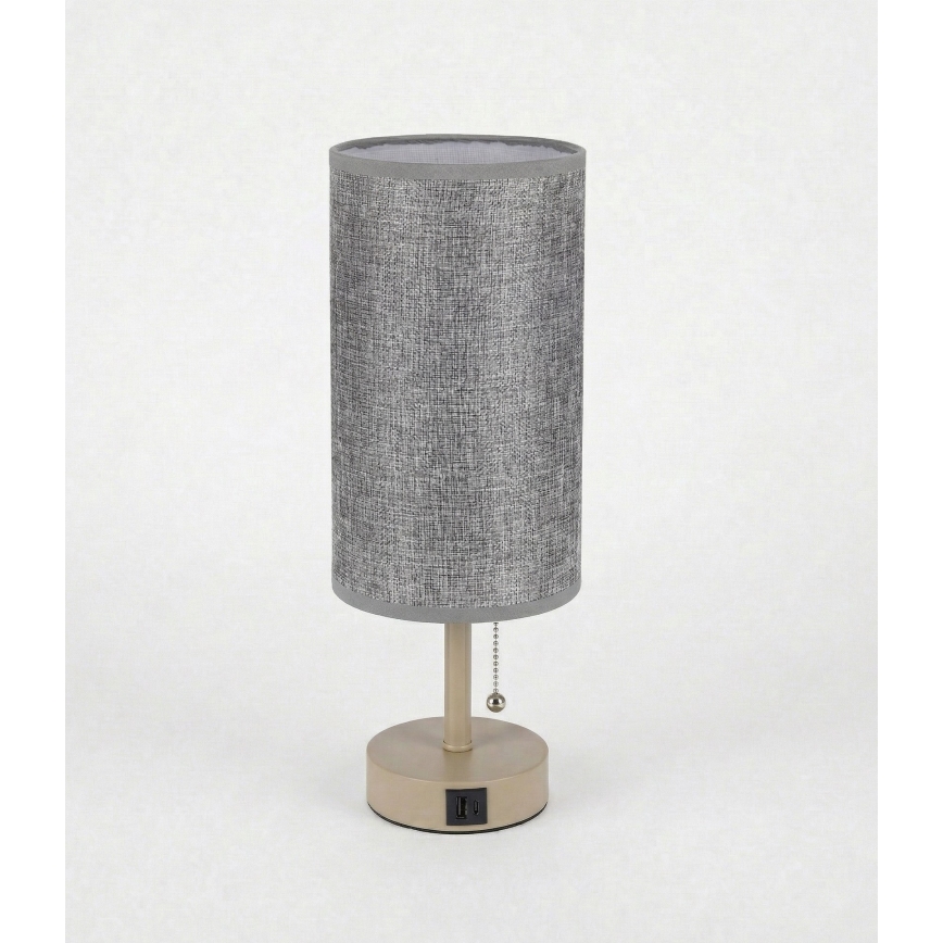 Brilagi - Pöytävalaisin USB-portilla TABLON 1xE27/25W/230V beige/harmaa