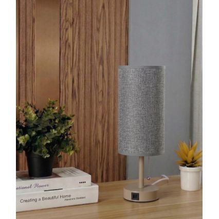 Brilagi - Pöytävalaisin USB-portilla TABLON 1xE27/25W/230V beige/harmaa