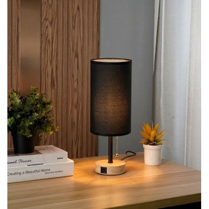 Brilagi - Pöytävalaisin USB-portilla TABLON 1xE27/25W/230V tammi/musta