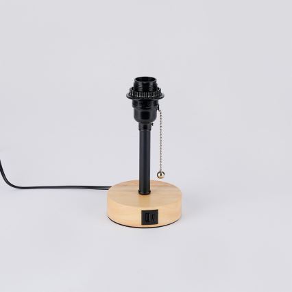 Brilagi - Pöytävalaisin USB-portilla TABLON 1xE27/25W/230V tammi/musta