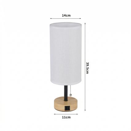 Brilagi - Pöytävalaisin USB-portilla TABLON 1xE27/25W/230V tammi/musta/valkoinen
