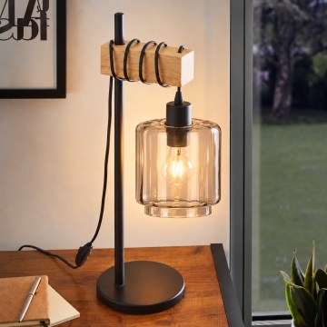BRILAGI - Pöytävalaisin WOOD GLASS 1xE27/40W/230V ruskea/musta/savuinen beige