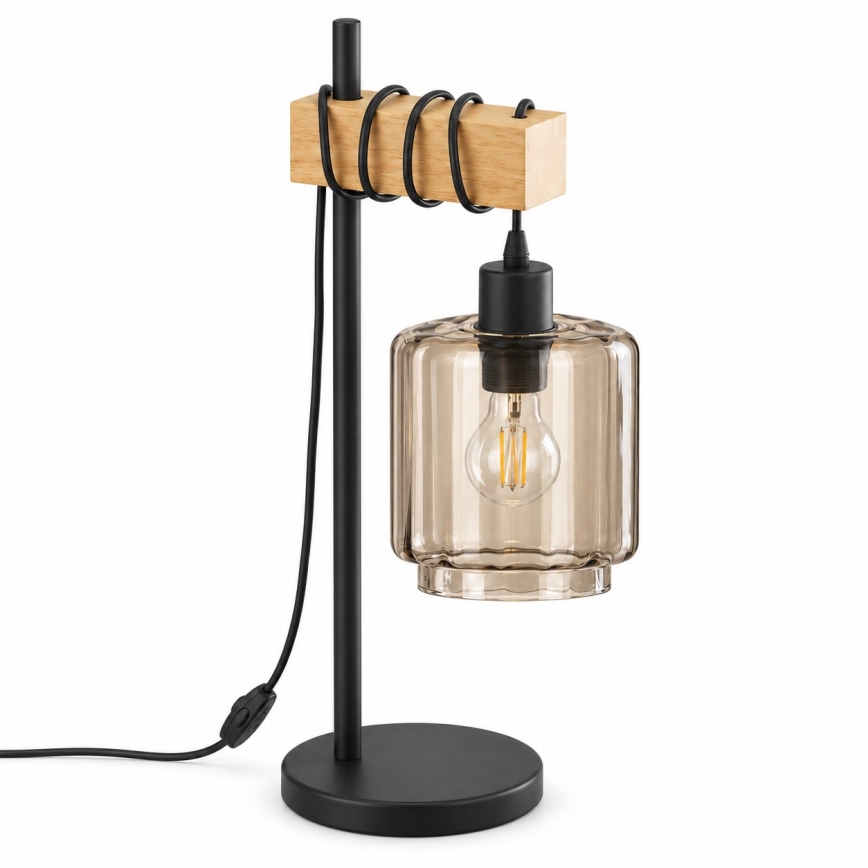 BRILAGI - Pöytävalaisin WOOD GLASS 1xE27/40W/230V ruskea/musta/savuinen beige