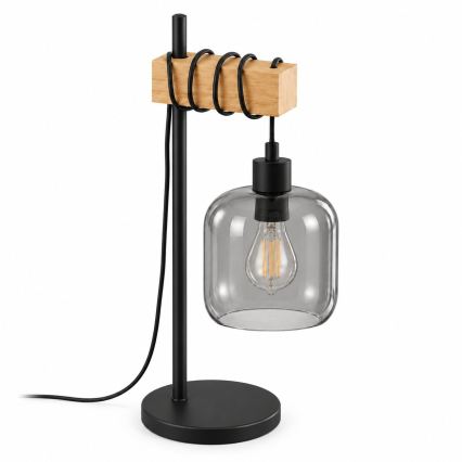 BRILAGI - Pöytävalaisin WOOD GLASS 1xE27/40W/230V ruskea/musta/savunharmaa