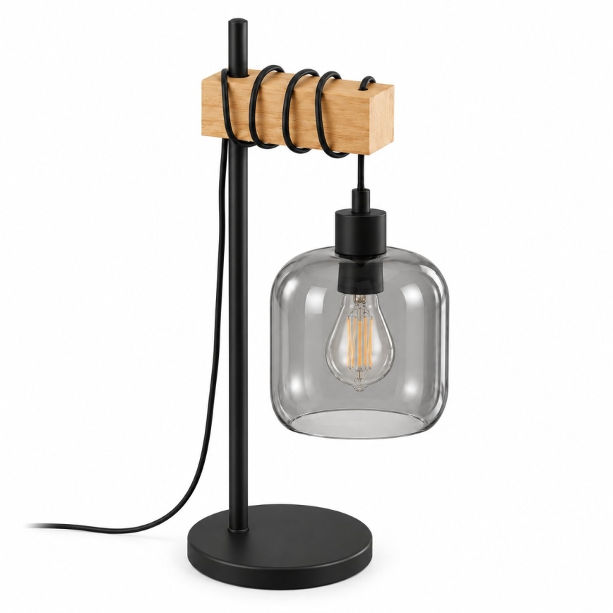 BRILAGI - Pöytävalaisin WOOD GLASS 1xE27/40W/230V ruskea/musta/savunharmaa
