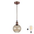 BRILAGI - RETRO GLASS LED-riippuvalaisin vaijerikiinnityksellä 1xE27/60W/230V, halkaisija 18 cm, kupari/savunruskea