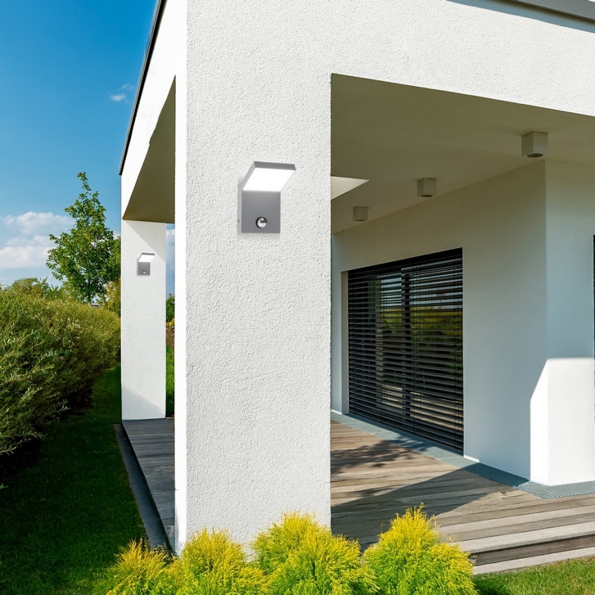 Brilagi - LED ulkoseinävalaisin liiketunnistimella RIANO LED/8W/230V hopea IP65
