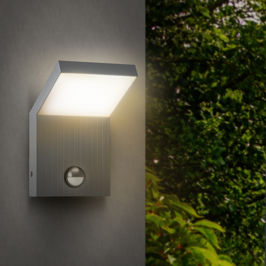 Brilagi - LED ulkoseinävalaisin liiketunnistimella RIANO LED/8W/230V hopea IP65