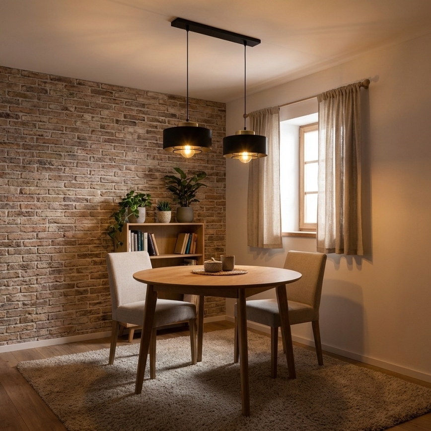 Brilagi - riippuvalaisin johdolla 2xE27/60W/230V musta/kultainen