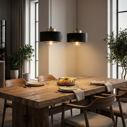 Brilagi - riippuvalaisin johdolla 2xE27/60W/230V musta/kultainen