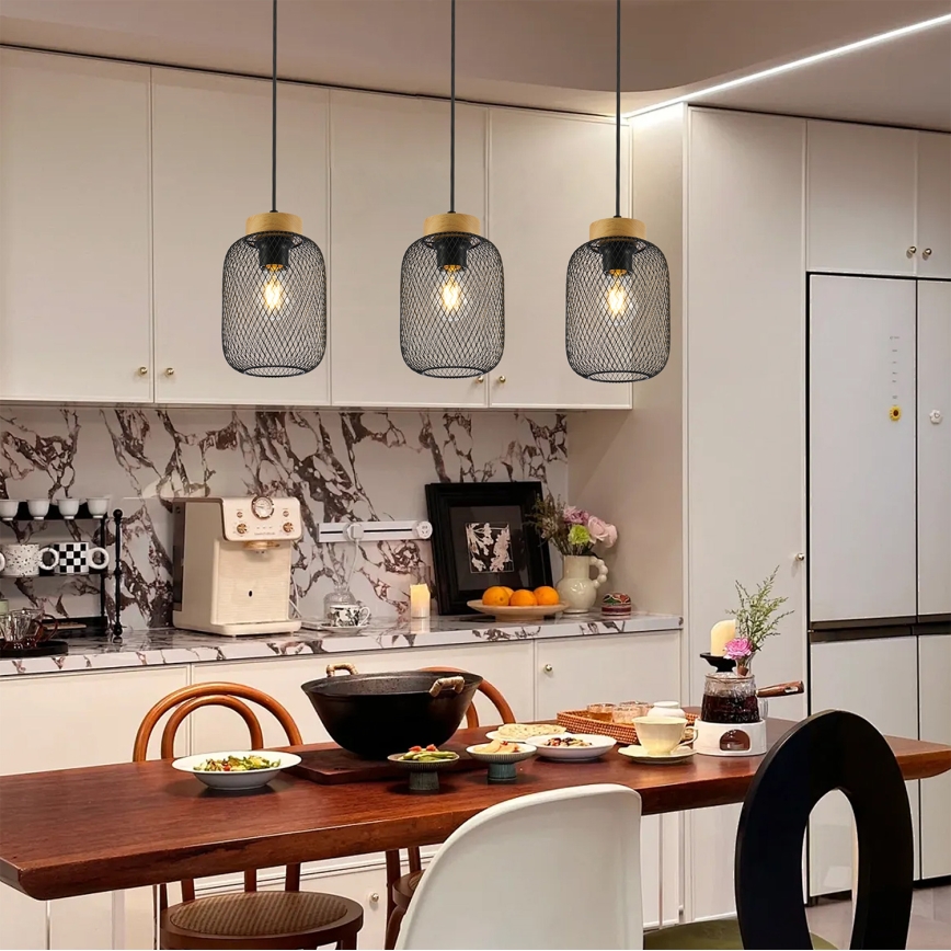 Brilagi - Riippuvalaisin johdolla BASKLITE 3xE27/15W/230V puu/musta