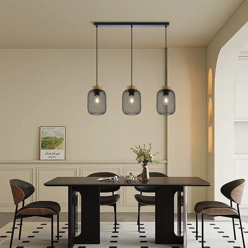 Brilagi - Riippuvalaisin johdolla BASKLITE 3xE27/15W/230V puu/musta