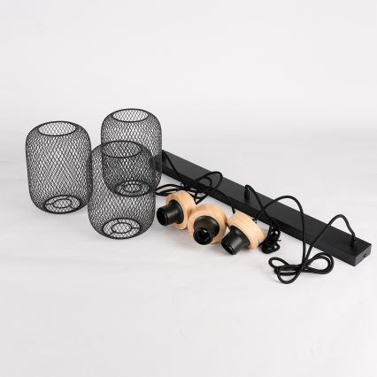 Brilagi - Riippuvalaisin johdolla BASKLITE 3xE27/15W/230V puu/musta