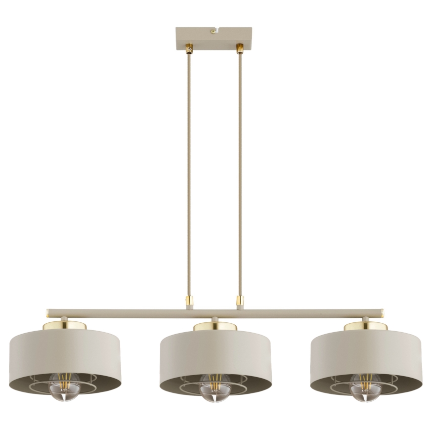 Brilagi - Riippuvalaisin johdolla SPRING 3xE27/60W/230V beige/kultainen