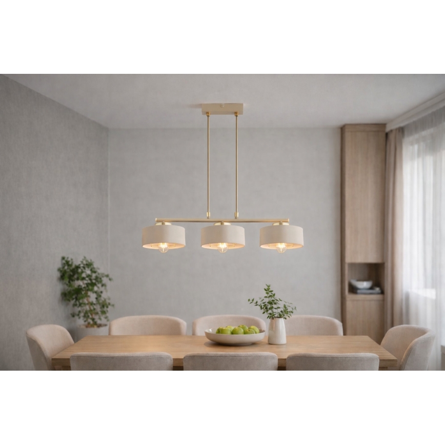 Brilagi - Riippuvalaisin johdolla SPRING 3xE27/60W/230V beige/kultainen