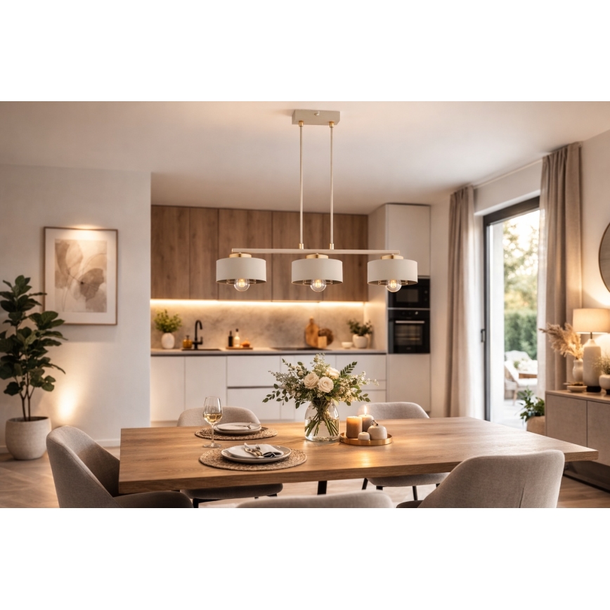 Brilagi - Riippuvalaisin johdolla SPRING 3xE27/60W/230V beige/kultainen