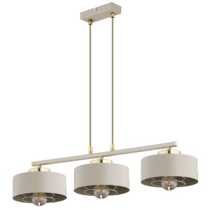 Brilagi - Riippuvalaisin johdolla SPRING 3xE27/60W/230V beige/kultainen