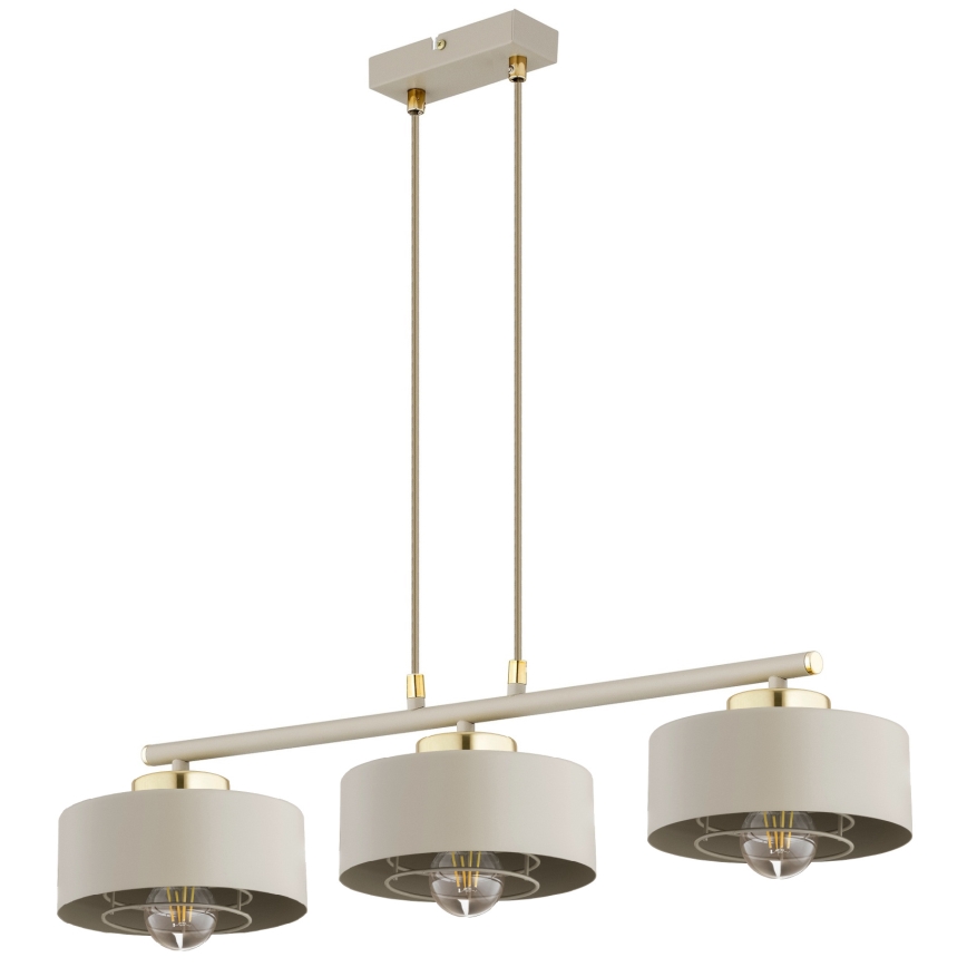 Brilagi - Riippuvalaisin johdolla SPRING 3xE27/60W/230V beige/kultainen