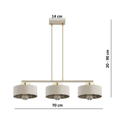 Brilagi - Riippuvalaisin johdolla SPRING 3xE27/60W/230V beige/kultainen