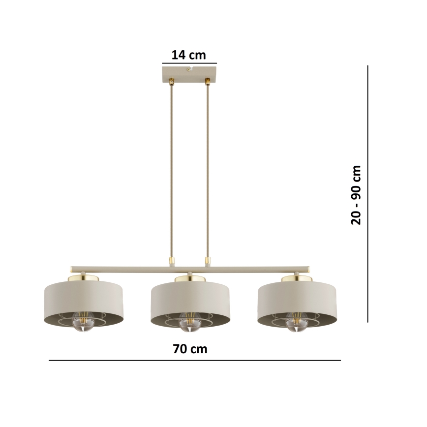 Brilagi - Riippuvalaisin johdolla SPRING 3xE27/60W/230V beige/kultainen