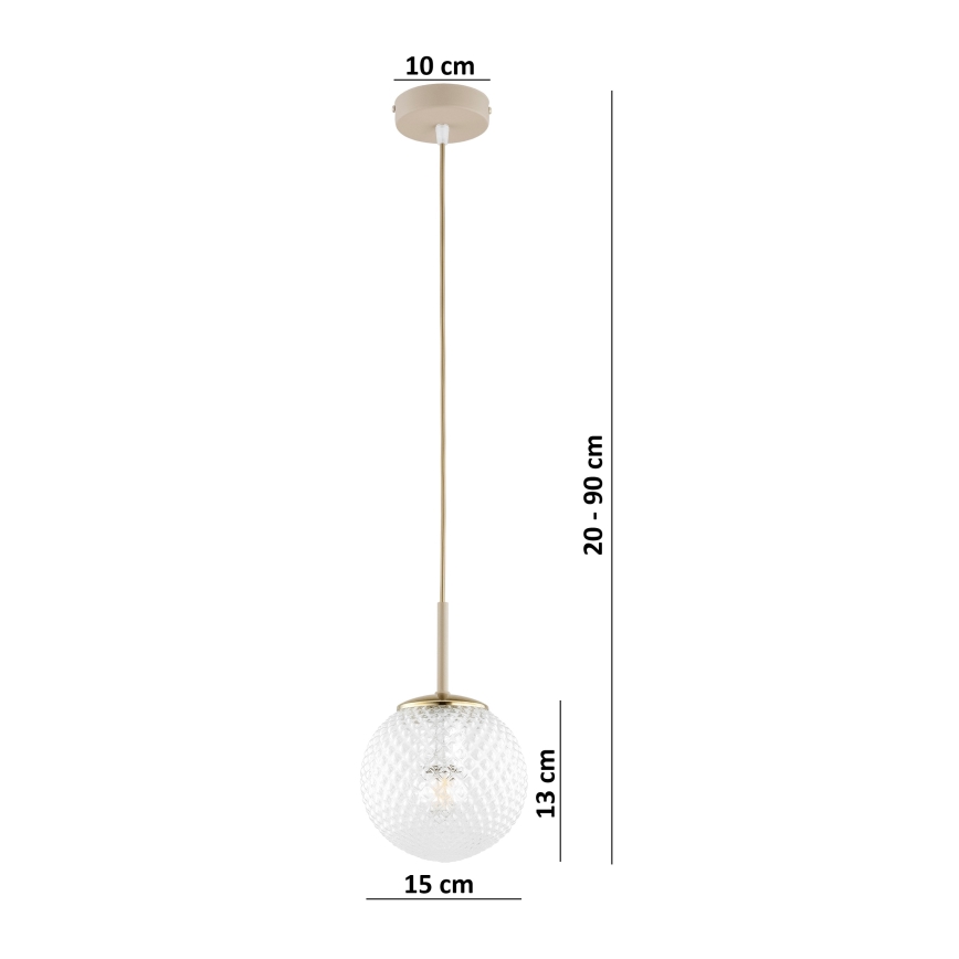 Brilagi - Riippuvalaisin johdolla STELLA 1xE27/60W/230V, halkaisija 15 cm, beige/kulta