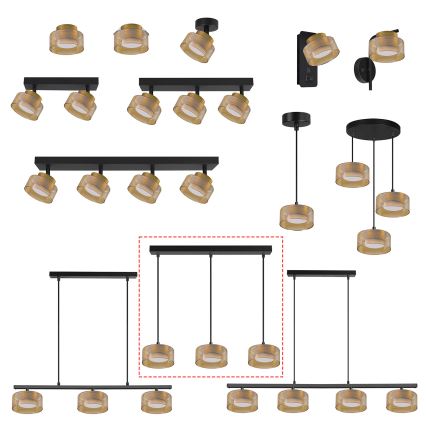 Brilagi - Riippuvalaisin kaapelilla AURA LUX 3xGX53/30W/230V musta/kultainen