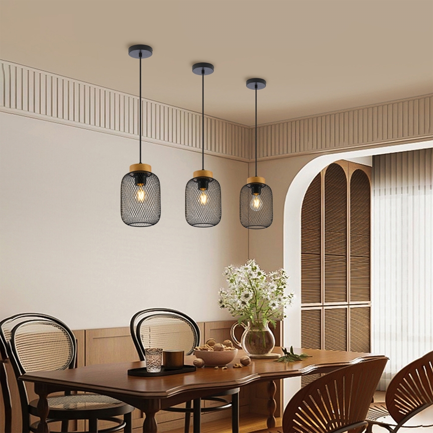 Brilagi - Riippuvalaisin kaapelilla BASKLITE 1xE27/15W/230V puu/musta