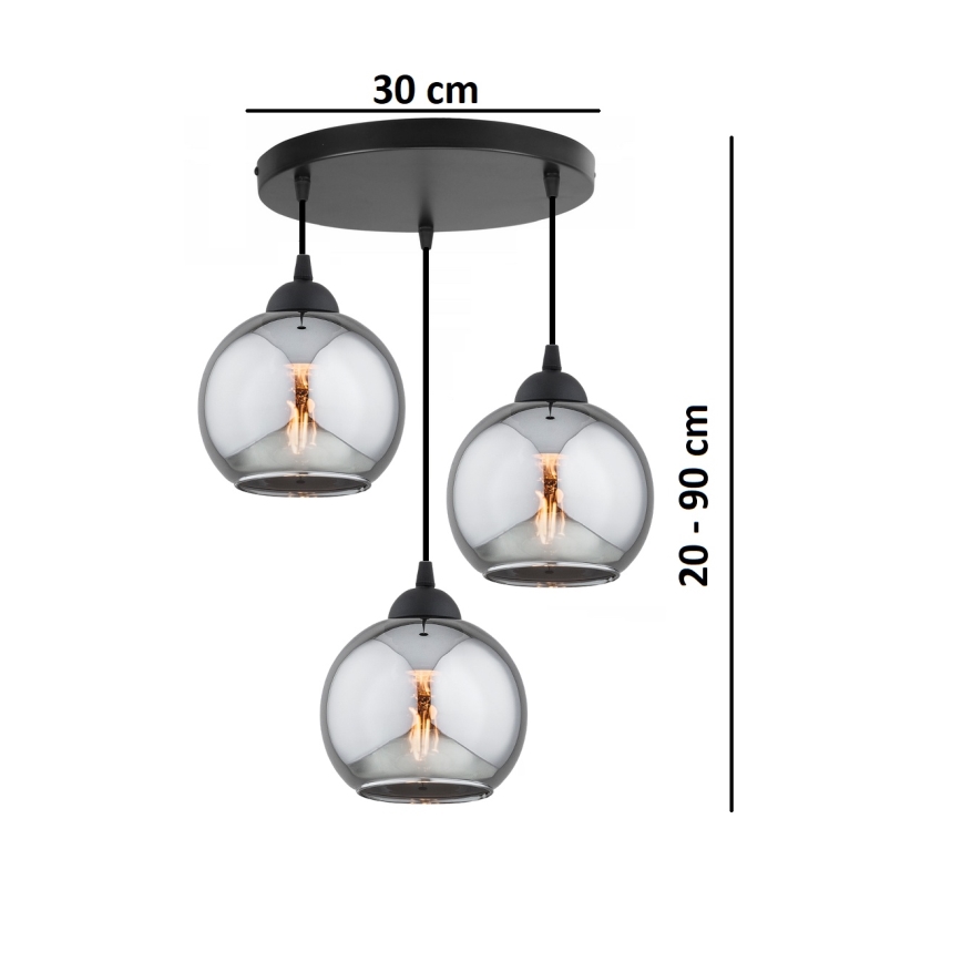 Brilagi - Riippuvalaisin kaapelilla DIOR 3xE27/60W/230V musta/savunharmaa