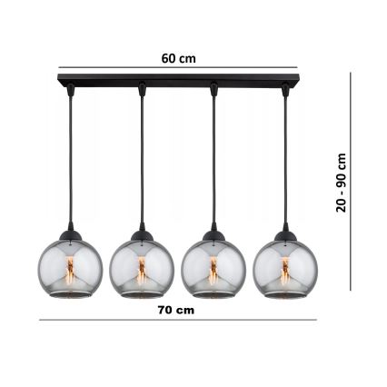 Brilagi - Riippuvalaisin kaapelilla DIOR 4xE27/60W/230V musta/savunharmaa