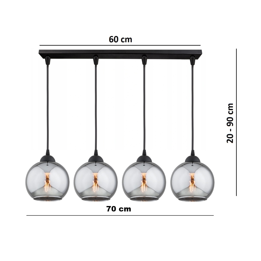 Brilagi - Riippuvalaisin kaapelilla DIOR 4xE27/60W/230V musta/savunharmaa