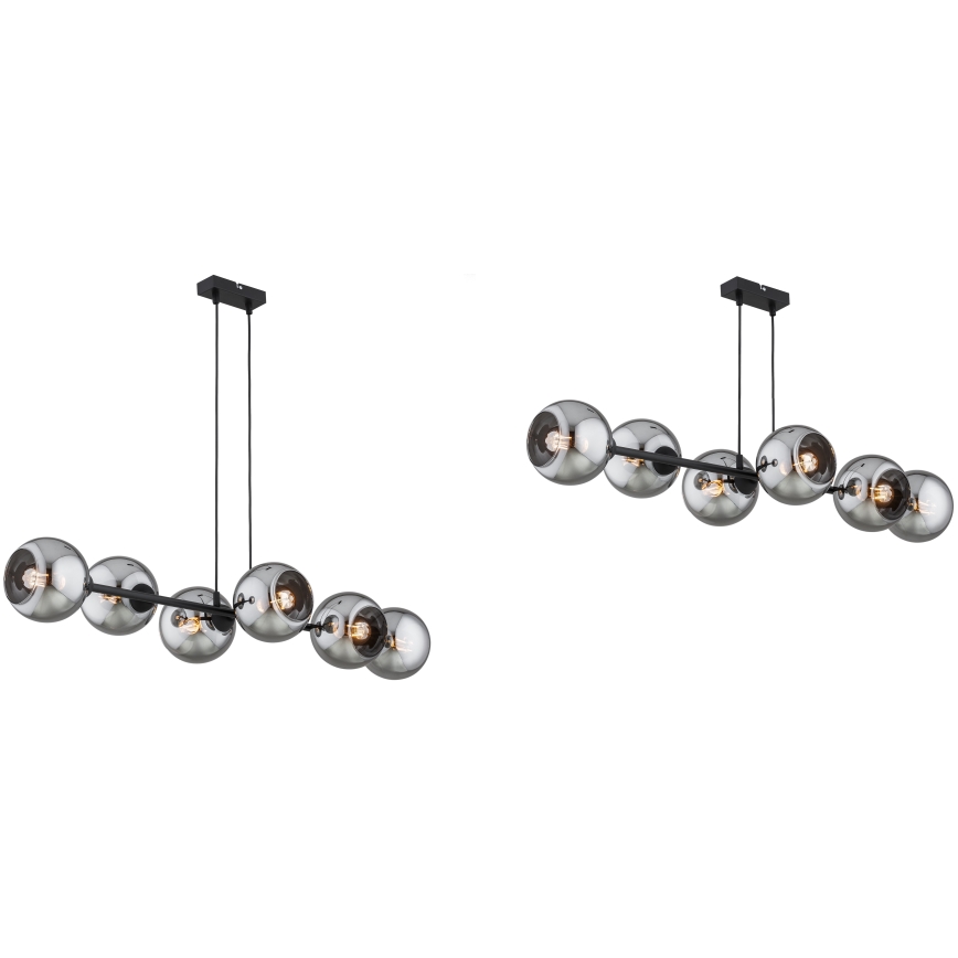 Brilagi - Riippuvalaisin kaapelilla DIOR 6xE27/60W/230V musta/savunharmaa