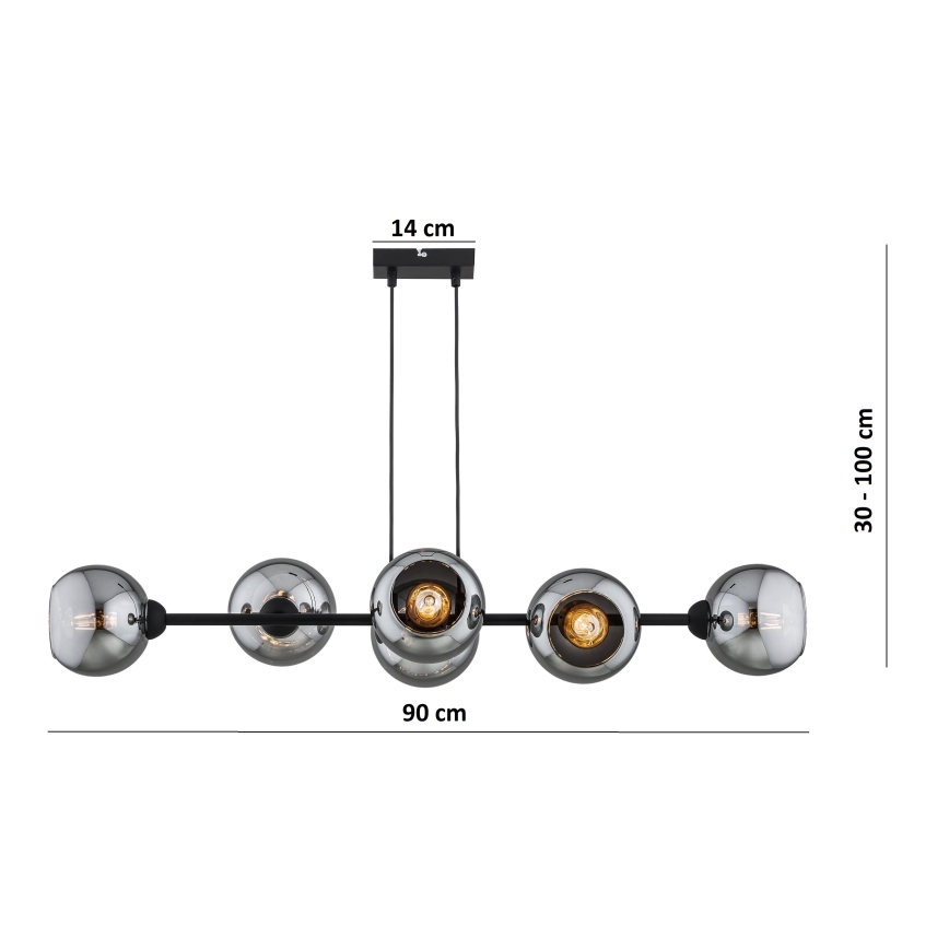 Brilagi - Riippuvalaisin kaapelilla DIOR 6xE27/60W/230V musta/savunharmaa