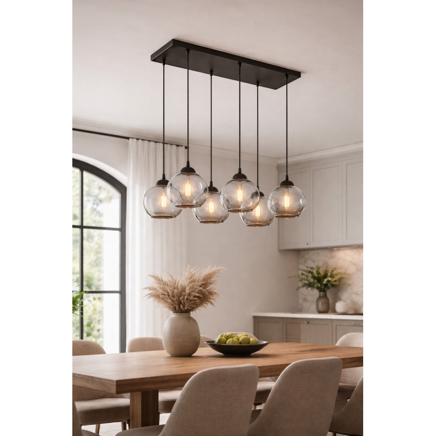 Brilagi - Riippuvalaisin kaapelilla DIOR 6xE27/60W/230V musta/savunharmaa