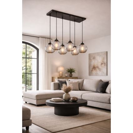 Brilagi - Riippuvalaisin kaapelilla DIOR 6xE27/60W/230V musta/savunharmaa