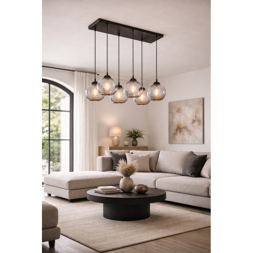 Brilagi - Riippuvalaisin kaapelilla DIOR 6xE27/60W/230V musta/savunharmaa