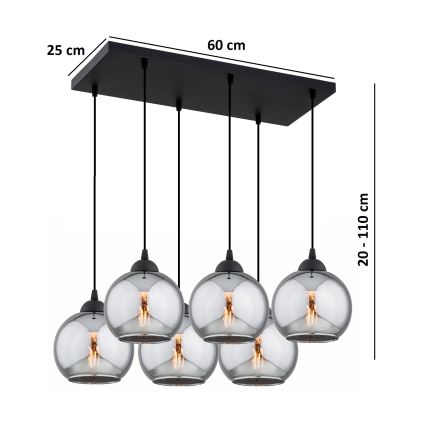 Brilagi - Riippuvalaisin kaapelilla DIOR 6xE27/60W/230V musta/savunharmaa
