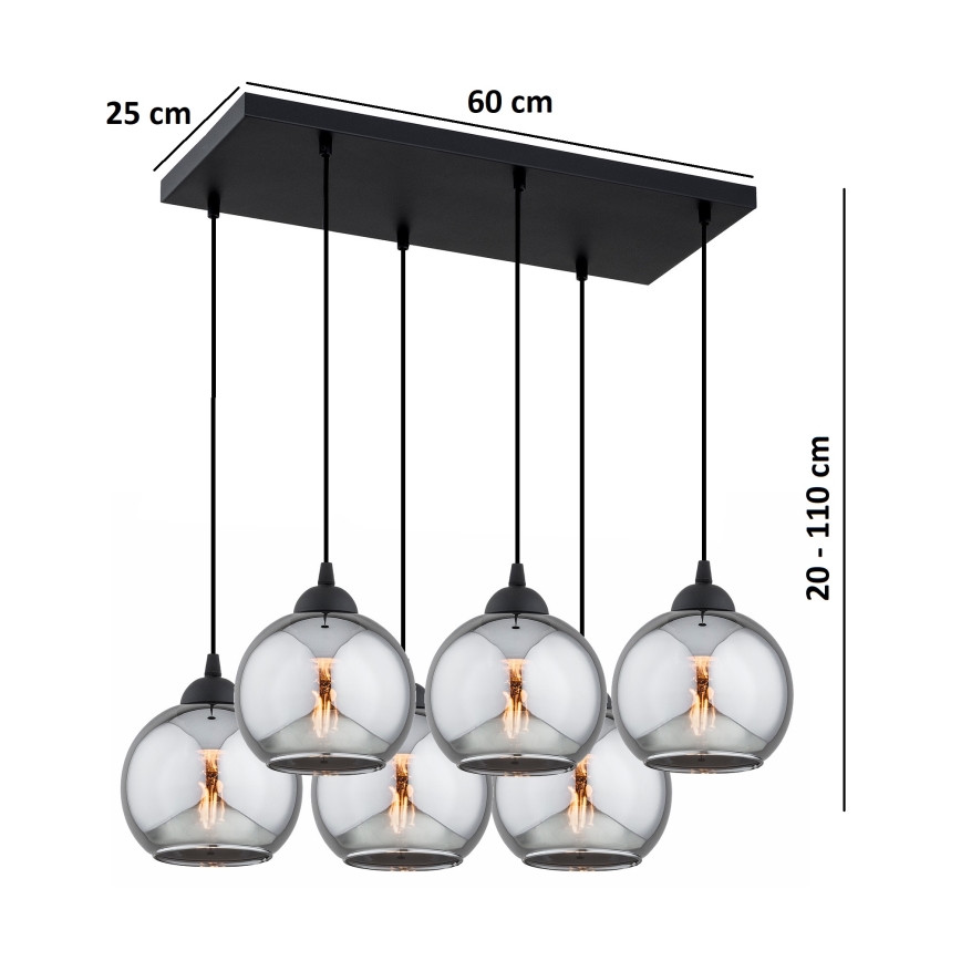 Brilagi - Riippuvalaisin kaapelilla DIOR 6xE27/60W/230V musta/savunharmaa