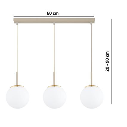 Brilagi - Riippuvalaisin kaapelilla MILO 3xE27/60W/230V beige/kulta