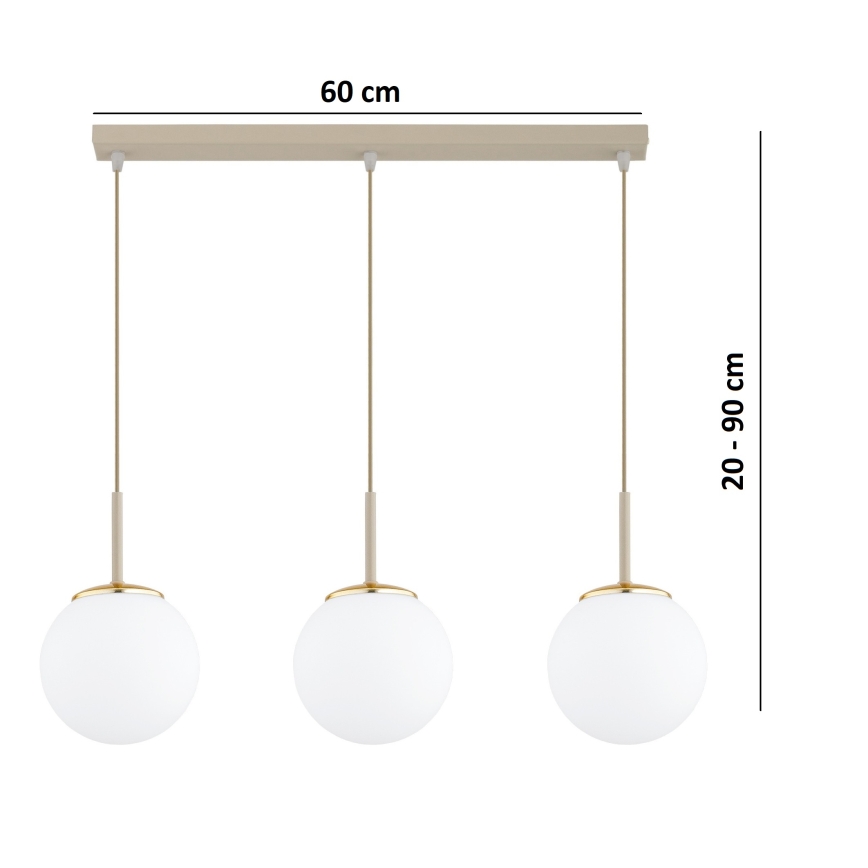 Brilagi - Riippuvalaisin kaapelilla MILO 3xE27/60W/230V beige/kulta