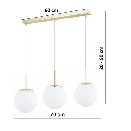 Brilagi - riippuvalaisin kaapelilla MILO 3xE27/60W/230V kullanvärinen