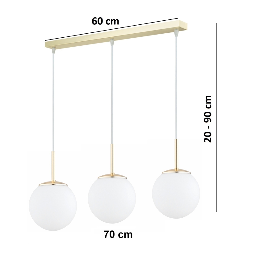 Brilagi - riippuvalaisin kaapelilla MILO 3xE27/60W/230V kullanvärinen