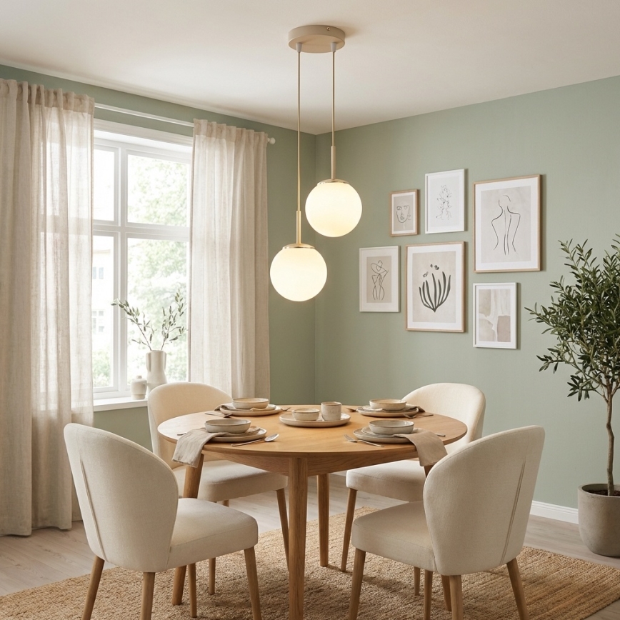 Brilagi - Riippuvalaisin kaapelilla MILO ECRU 2xE27/60W/230V beige/kulta