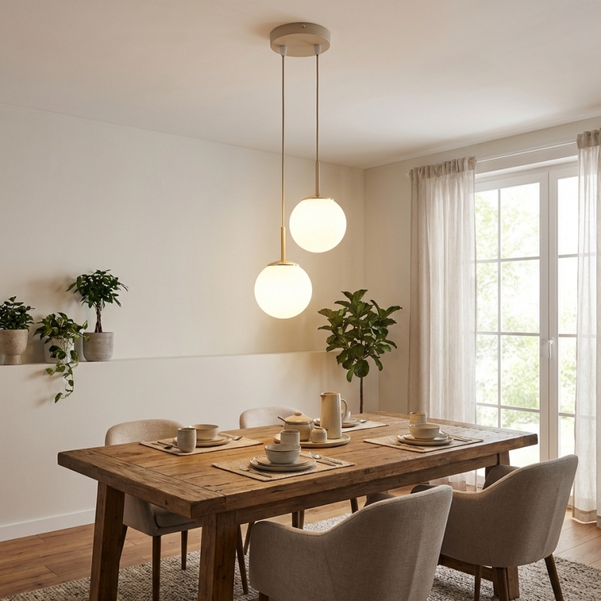 Brilagi - Riippuvalaisin kaapelilla MILO ECRU 2xE27/60W/230V beige/kulta