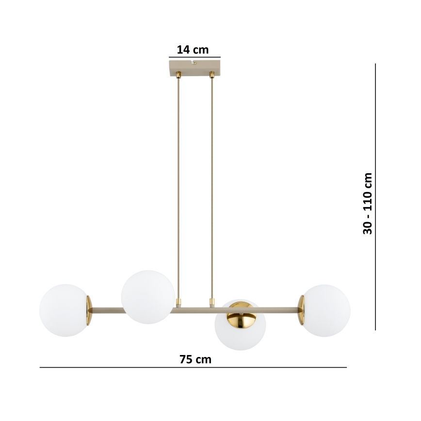 Brilagi - Riippuvalaisin kaapelilla MILO ECRU 4xE27/60W/230V beige/kulta