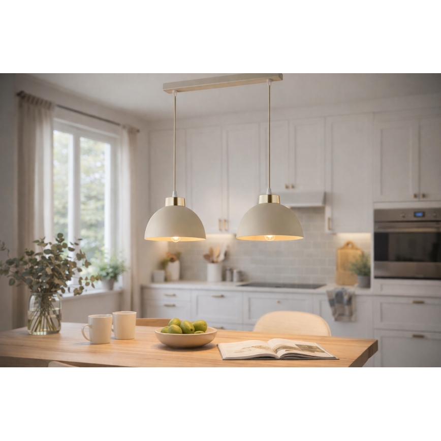 Brilagi - Riippuvalaisin kaapelilla MOON 2xE27/60W/230V beige/kulta