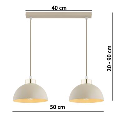 Brilagi - Riippuvalaisin kaapelilla MOON 2xE27/60W/230V beige/kulta